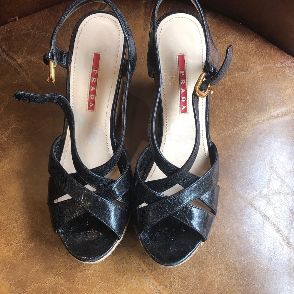 Prada Black Strappy Heels